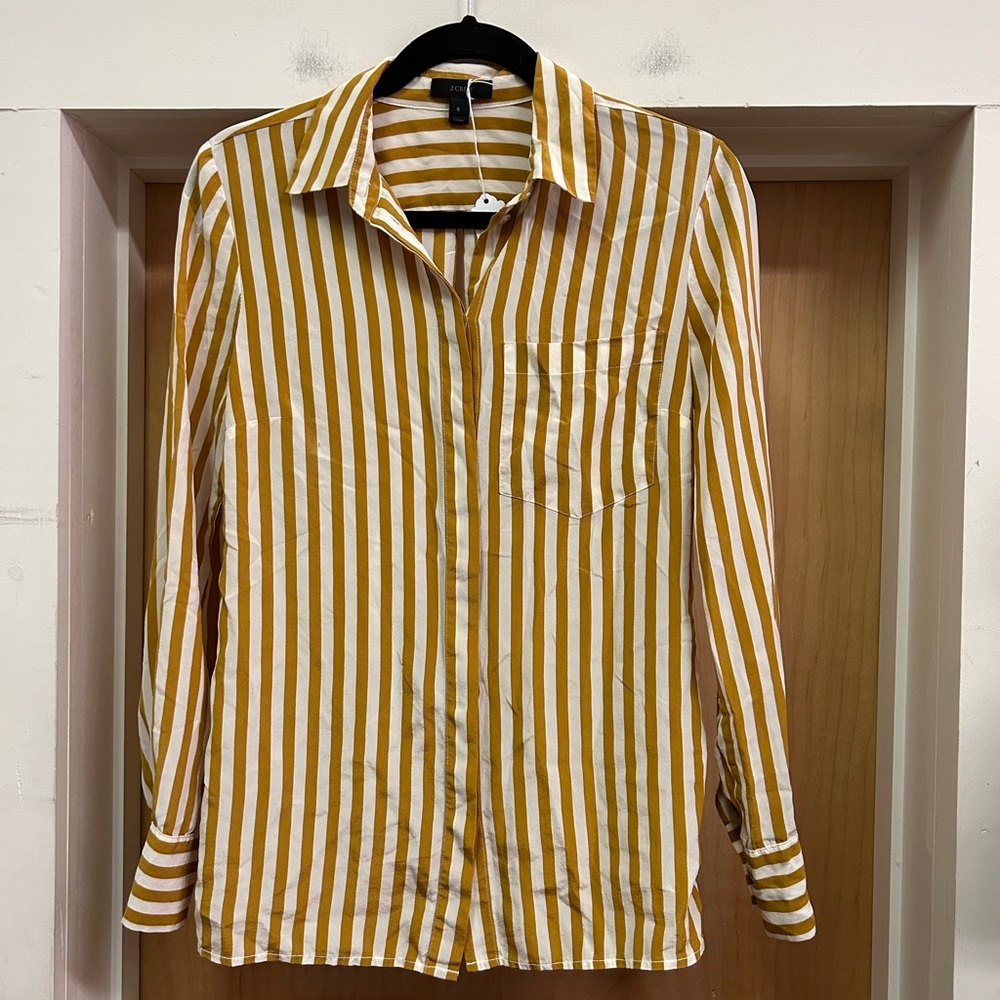 J. Crew Mustard and White Striped Button Down Shirt